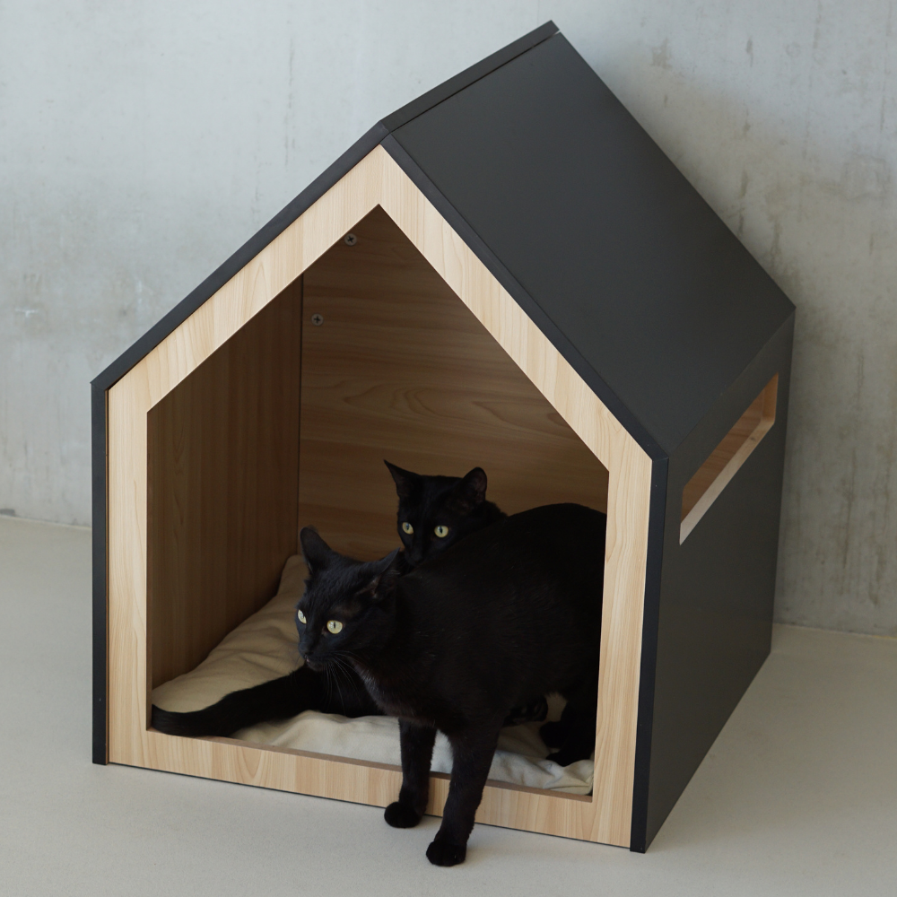 Studio Animaux kattenhuis en hondenhok van hout en katoen zwart 58 x 58 x 65 cm