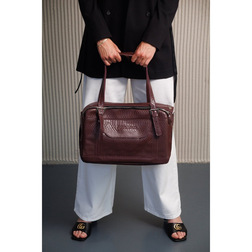 Pawearea Dog Carrier Bag, Embossed Python Leather, Bordeaux | PAWEAREA