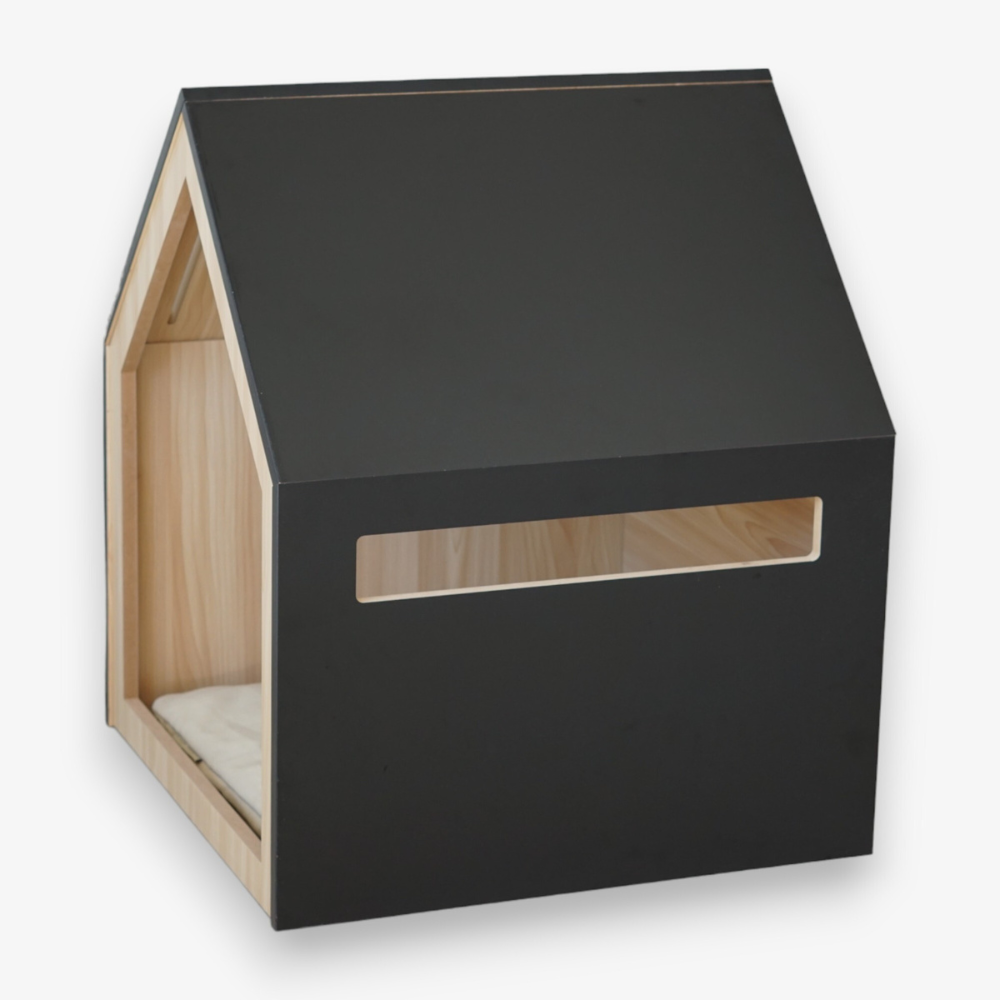 Studio Animaux kattenhuis en hondenhok van hout en katoen zwart 58 x 58 x 65 cm
