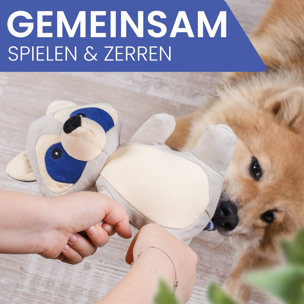 ne&no Hundespielzeug - Hundestofftier mit Quietscher - Frecher Waschbär Wally