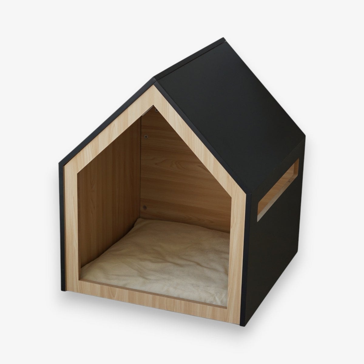 Katzenhaus | Hundehütte | Holz | Baumwolle | schwarz | 58 x 58 x 65 cm