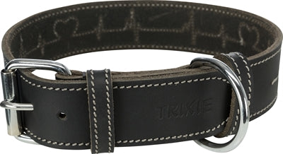 Trixie Rustikal Spitze Leder Halsband Hund Herzschlag Schwarz 34-40X3 Cm