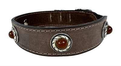 Sazzz Zzzsazzz Halsband Hund Boho Schatz Stein Vintage Leder Braun 42-50X3.5 Cm