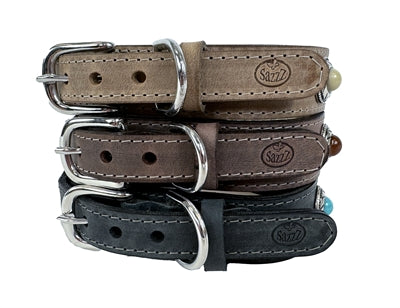 Sazzz Zzzsazzz Halsband Hund Boho Schatz Stein Vintage Leder Anthrazit 42-50X3.5 Cm