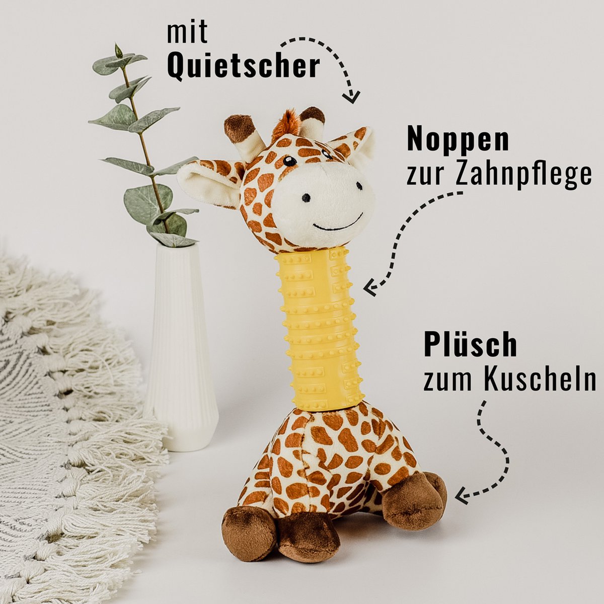 ne&no® hondenspeelgoed giraf, knuffel + kauwspeelgoed + piepertje