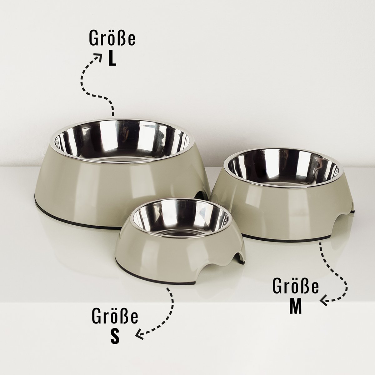 ne&no Feeding Bowl, Set of 2, for Dogs and Cats, Taupe (Sizes S/M/L)