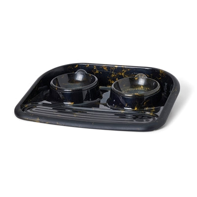 Savic Butler Futter- Und Trinkschale Mit Tablett Marmor Schwarz/Gold 45X36X8 Cm 2X300 Ml