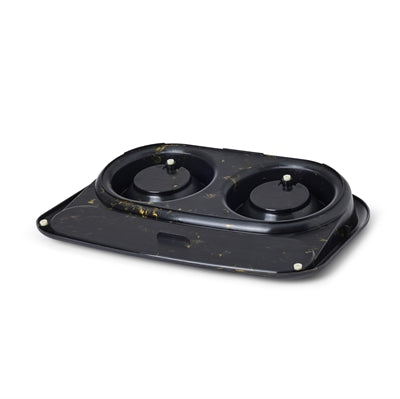 Savic Butler Futter- Und Trinkschale Mit Tablett Marmor Schwarz/Gold 45X36X8 Cm 2X300 Ml