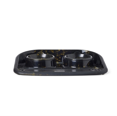 Savic Butler Futter- Und Trinkschale Mit Tablett Marmor Schwarz/Gold 45X36X8 Cm 2X300 Ml