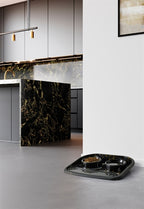Savic Butler Futter- Und Trinkschale Mit Tablett Marmor Schwarz/Gold 45X36X8 Cm 2X300 Ml