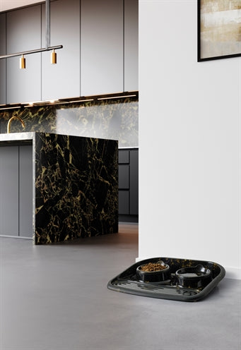 Savic Butler Futter- Und Trinkschale Mit Tablett Marmor Schwarz/Gold 45X36X8 Cm 2X300 Ml