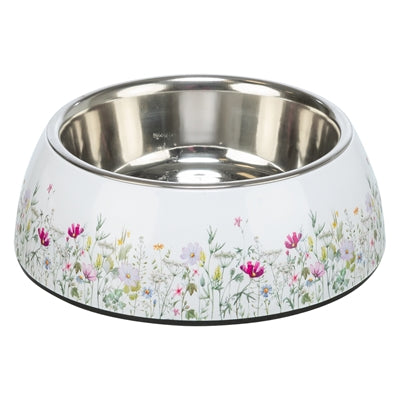 Trixie Fress-/Trinknapf Floral Edelstahl Weiss / Mehrfarbig