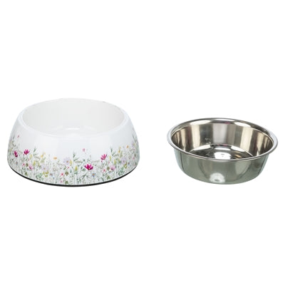 Trixie Fress-/Trinknapf Floral Edelstahl Weiss / Mehrfarbig