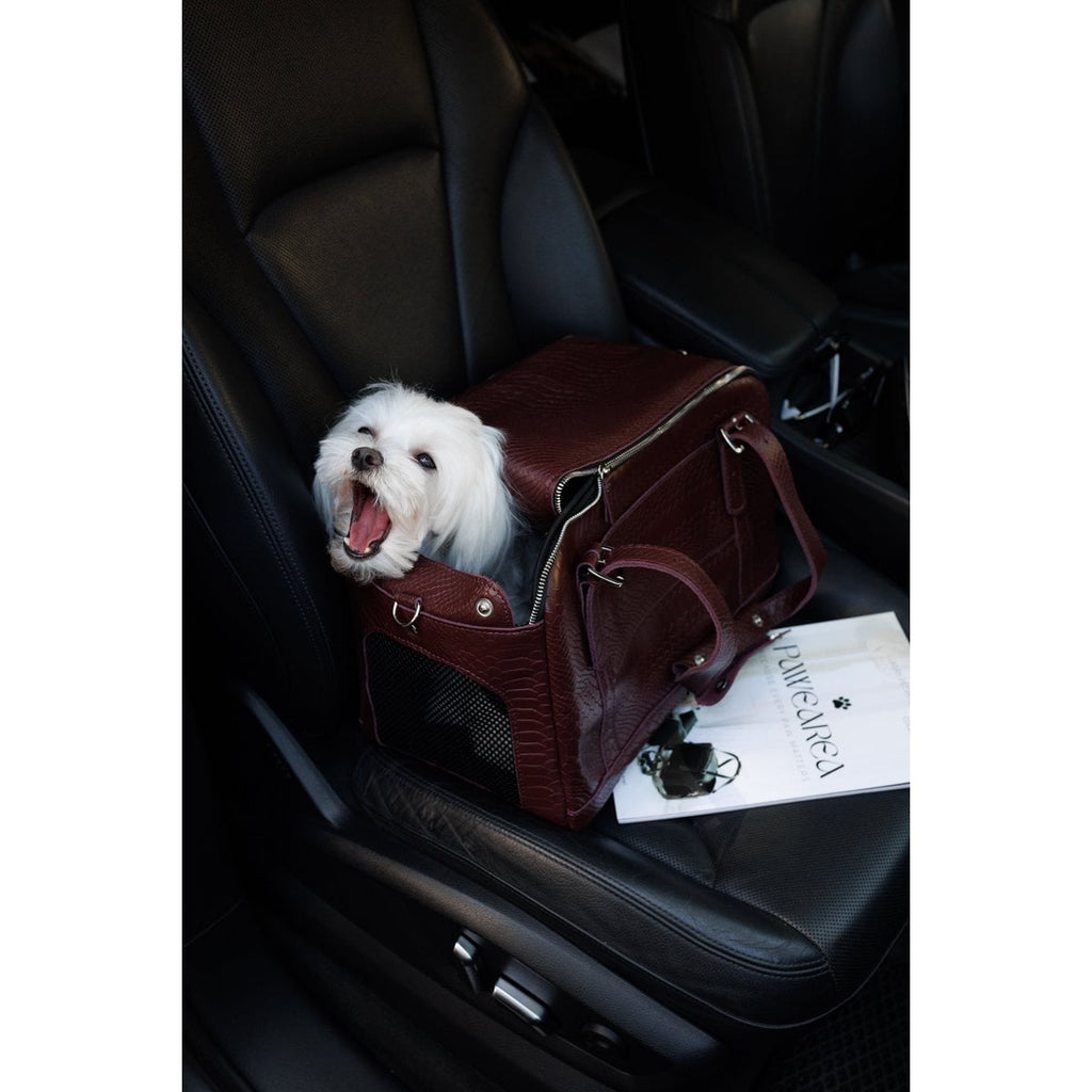 Pawearea Dog Carrier Bag, Embossed Python Leather, Bordeaux | PAWEAREA