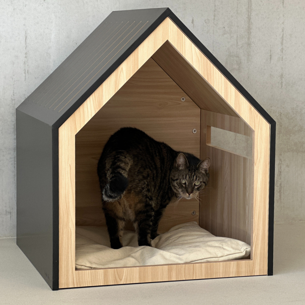 Studio Animaux maison pour chat et niche pour chien en bois et coton noir 58 x 58 x 65 cm