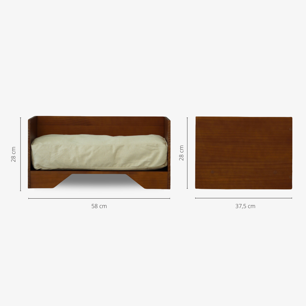 Studio Animaux Hundebett mit Baumwollkissen | Holz | size S | 58 x 37.5 cm