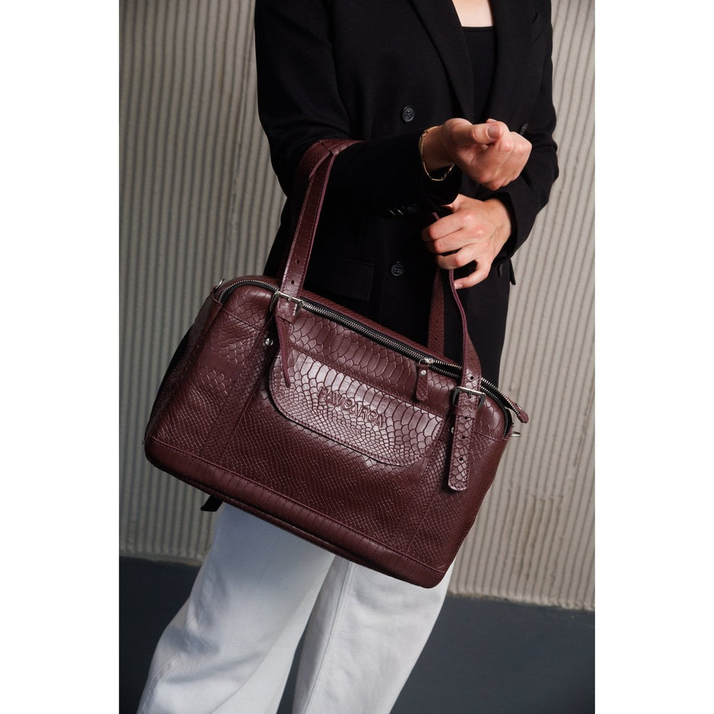Pawearea Dog Carrier Bag, Embossed Python Leather, Bordeaux | PAWEAREA