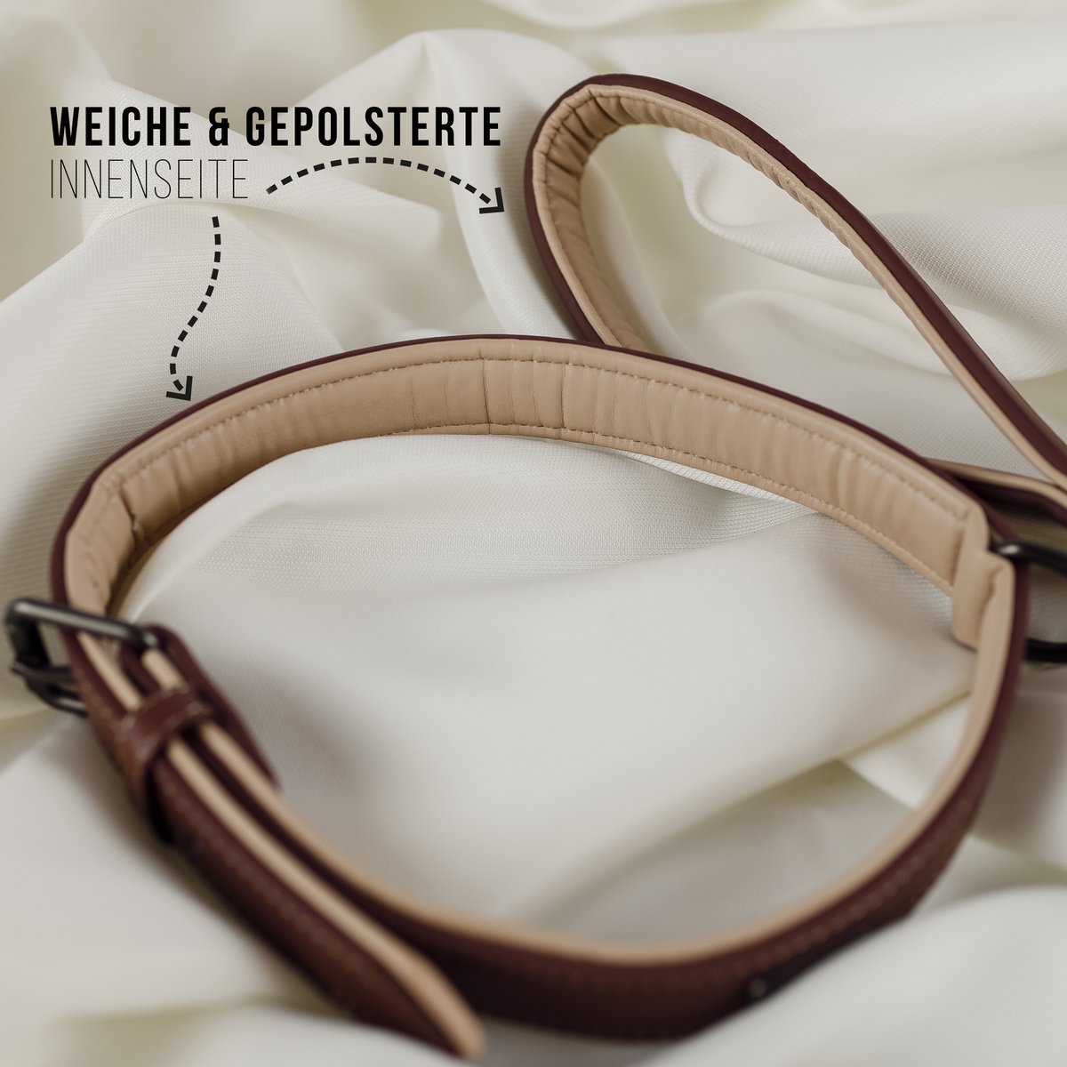 ne&no® set halsband en lijn – veganistisch leer, voor kleine & grote honden bruin + beige