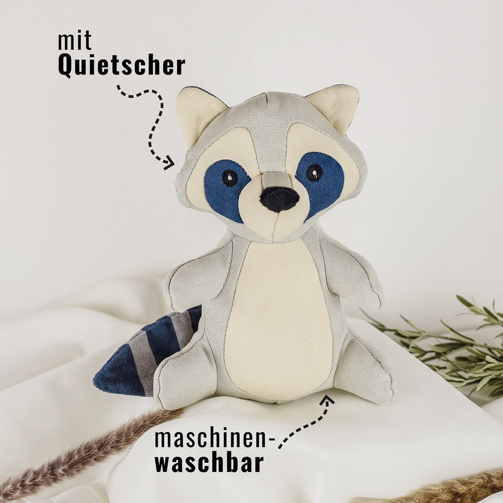 ne&no Hundespielzeug - Hundestofftier mit Quietscher - Frecher Waschbär Wally