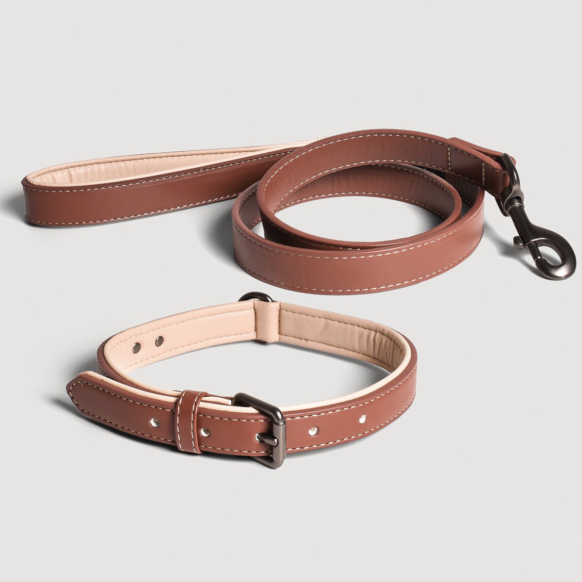 ne&no®  Halsband und Leine Set – veganes Leder -  für kleine & große Hunde BRAUN + BEIGE