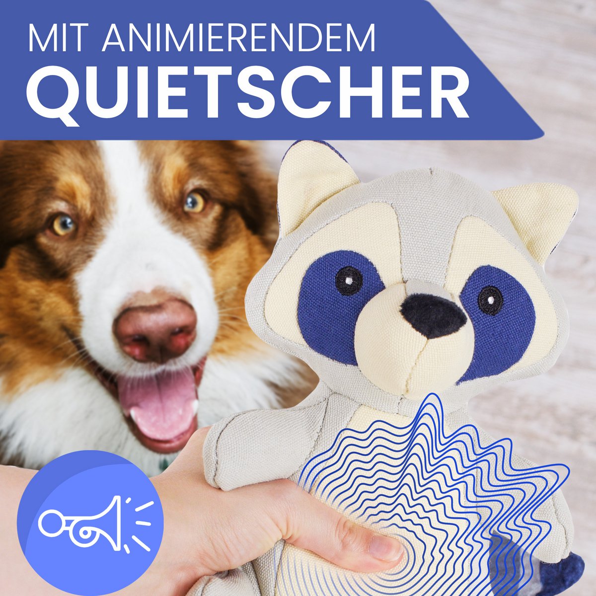 ne&no Hundespielzeug - Hundestofftier mit Quietscher - Frecher Waschbär Wally