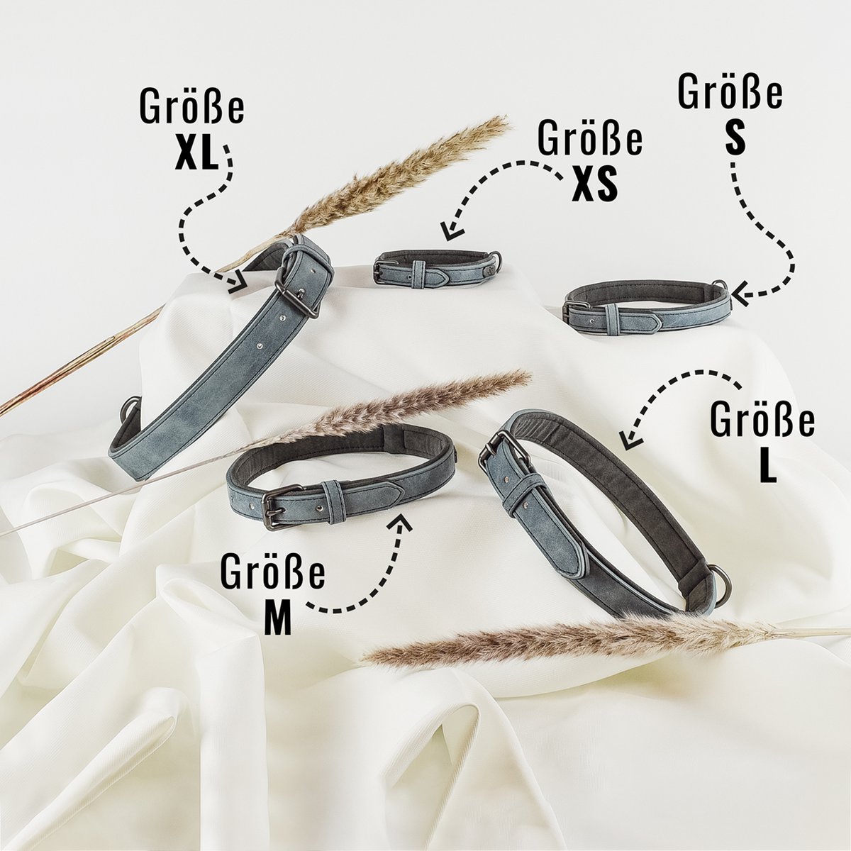 ne&no® Halsband und Leine Set – veganes Leder - für kleine & große Hunde BLAU GRAU + ANTHRAZIT GRAU