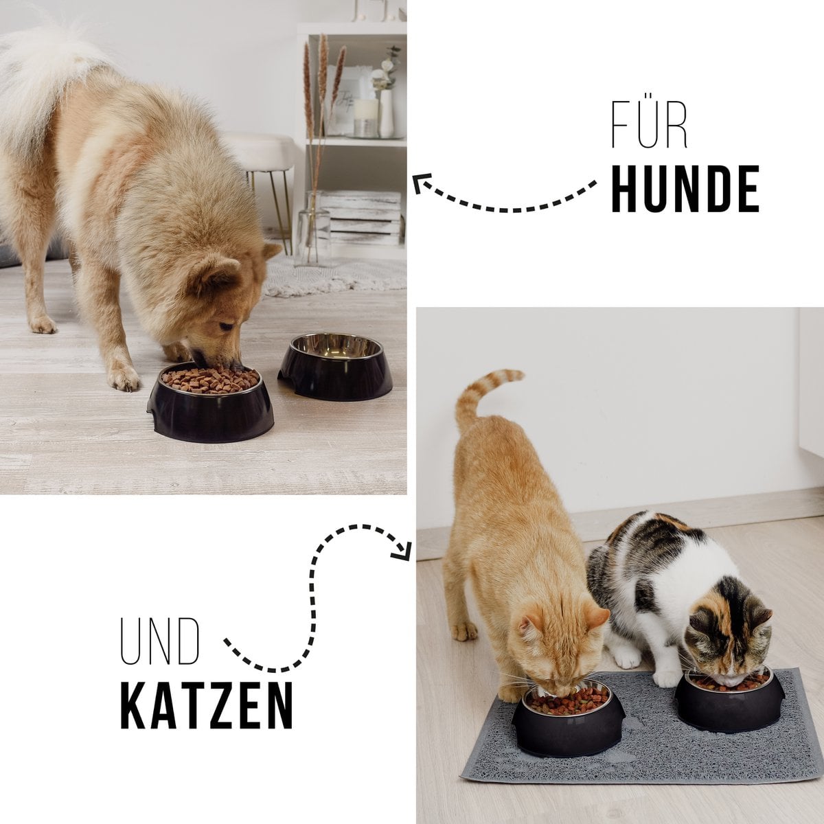 ne&no® voerbak - set van 2 - voor honden en katten - zwart [mt. S / M / L]