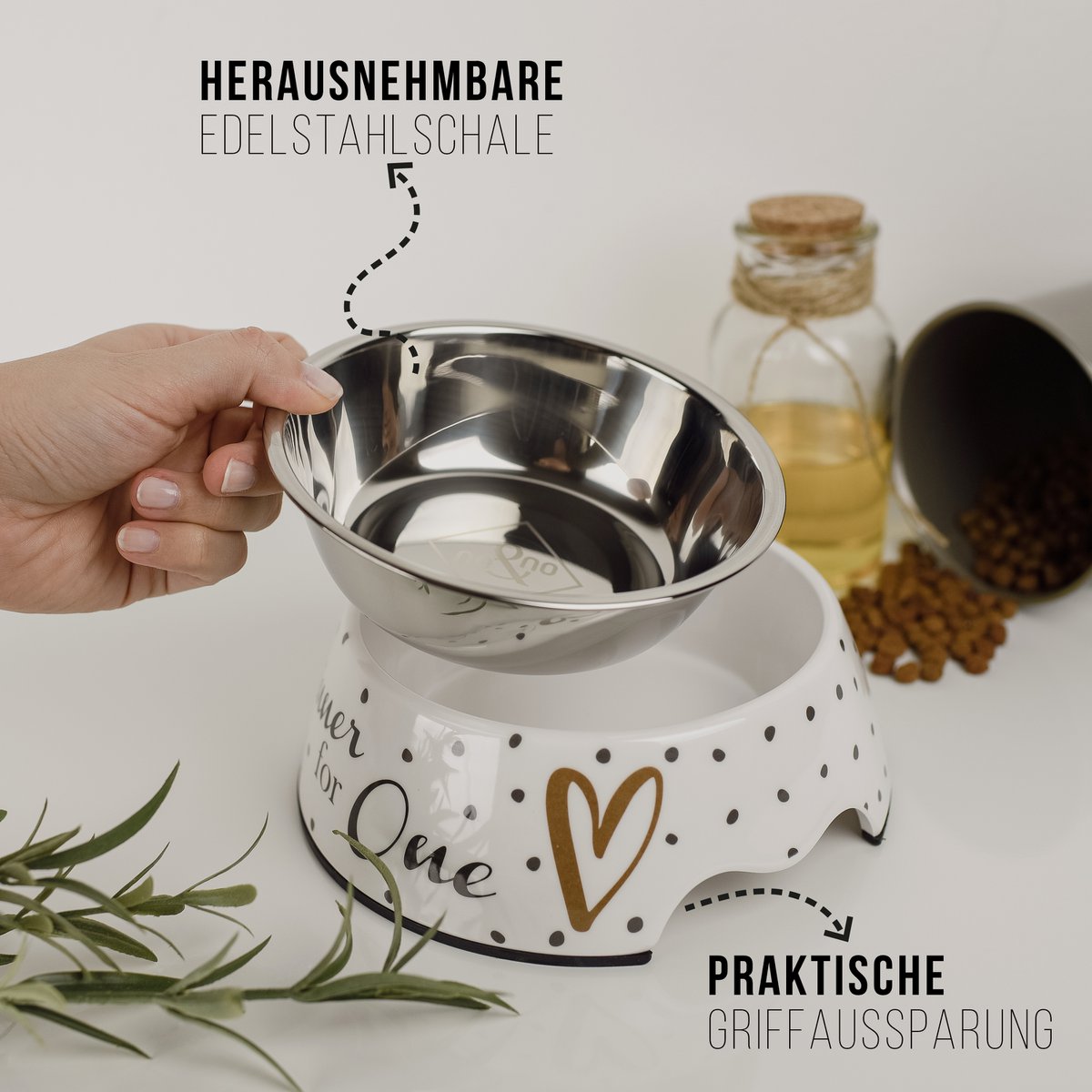 ne&no Feeding Bowl Set of 2 for Large Dogs [Unique Design by NE&NO], 'Dinner for One' Design