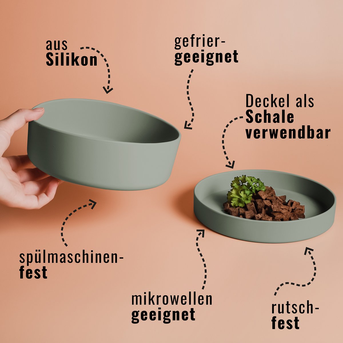 ne&no® siliconen voerbak met deksel - 3 in 1 voor honden en katten