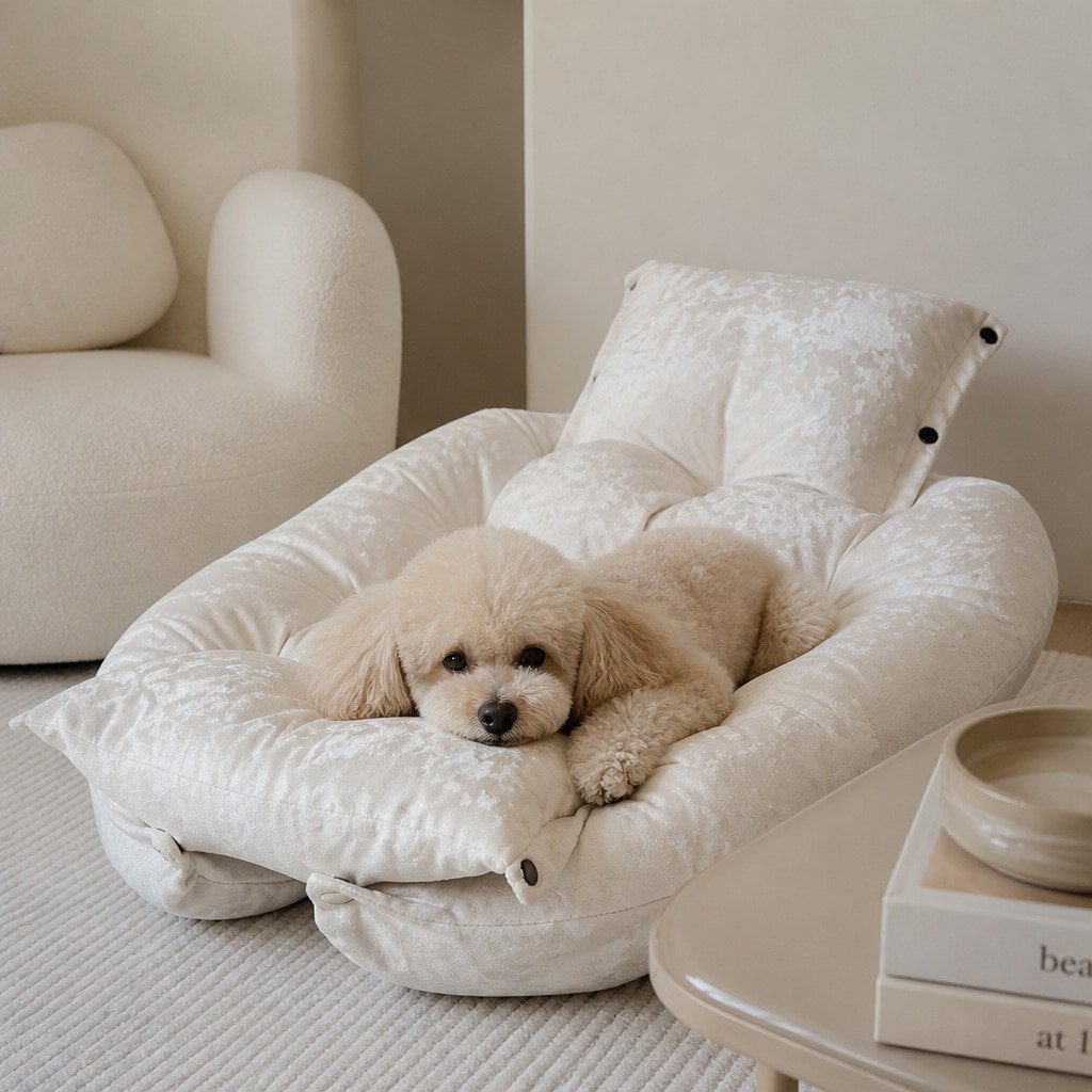 Pawearea MALIBU Convertible Luxury Dog Bed – Marble Velvet, 2-in-1 Designer Pet Furniture, Handmade in Europe