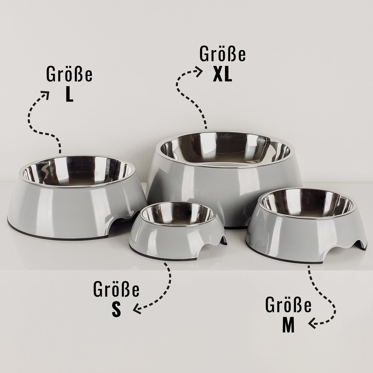 ne&no Feeding Bowl, Set of 2, for Dogs and Cats, Grey (Sizes S/M/L/XL)