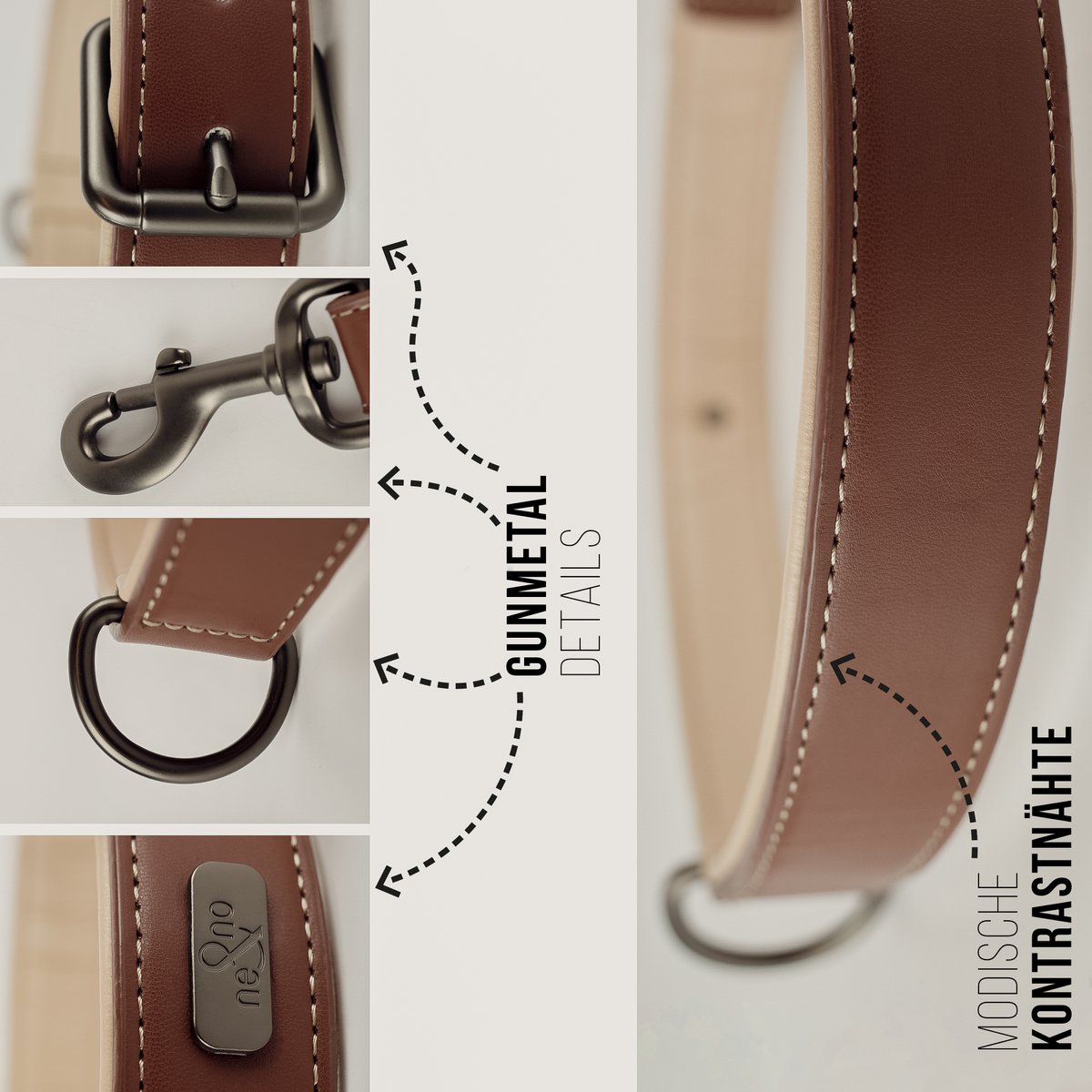 ne&no® Halsband und Leine Set – veganes Leder - für kleine & große Hunde BRAUN + BEIGE