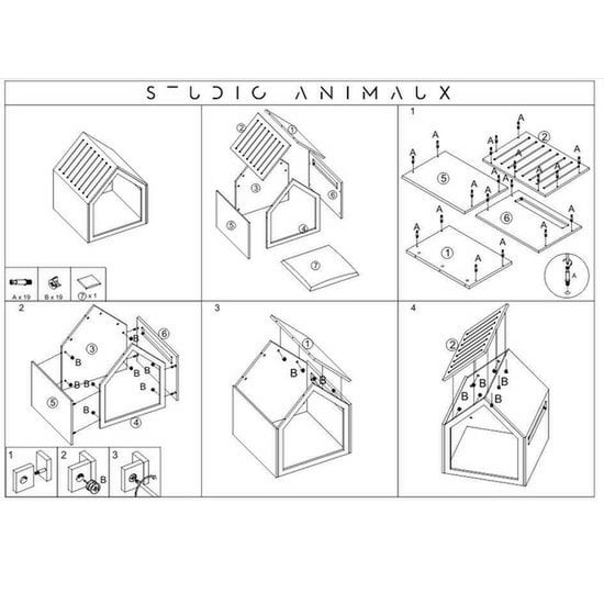 Studio Animaux maison pour animaux en bois noir 58 x 58 x 65 cm